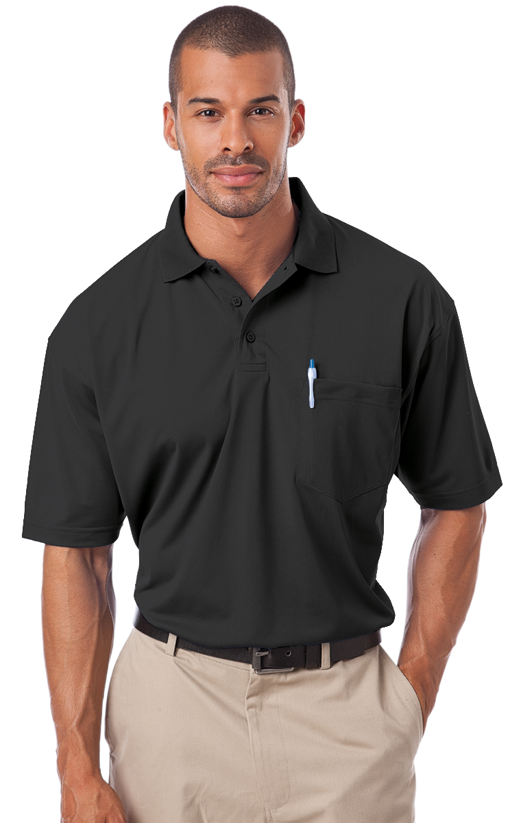 ADULT IL-50 POCKETED POLO  -  BLACK SMALL SOLID