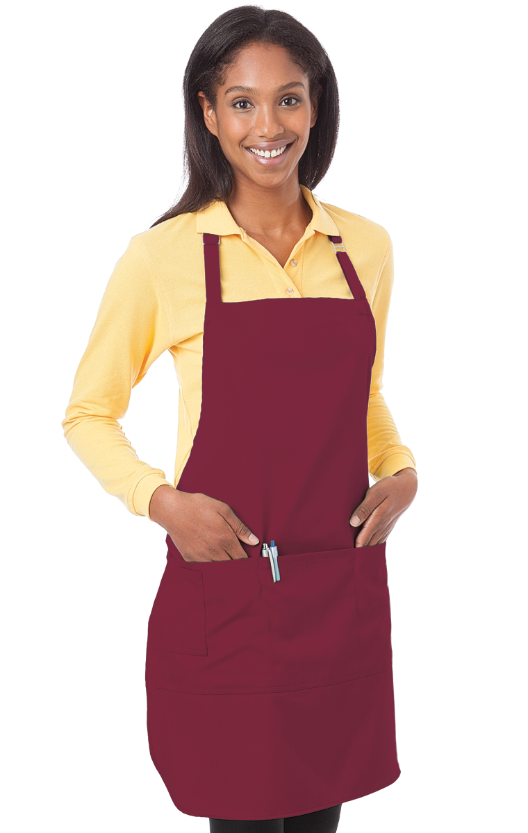 BIB APRON TEFLON  -  BURGUNDY ONE SIZE WAIST SOLID