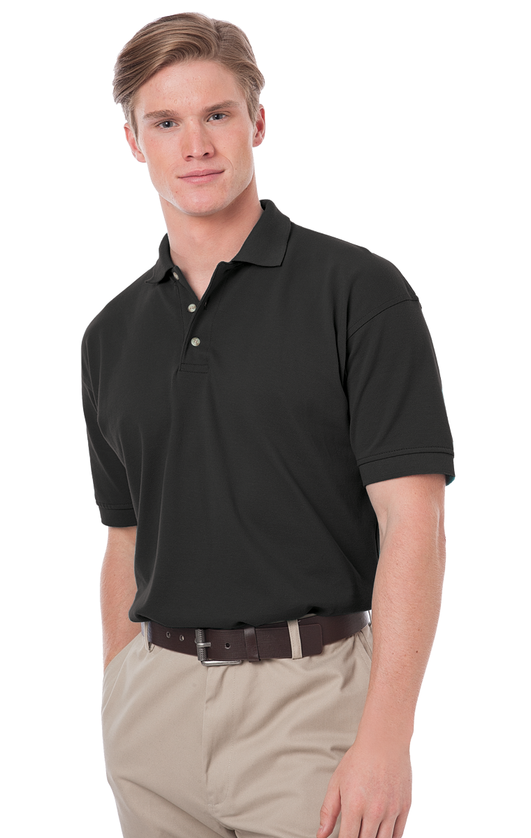 MENS SHORT SLEEVE 100% COTTON PIQUE POLO  -  BLACK 2 EXTRA LARGE SOLID