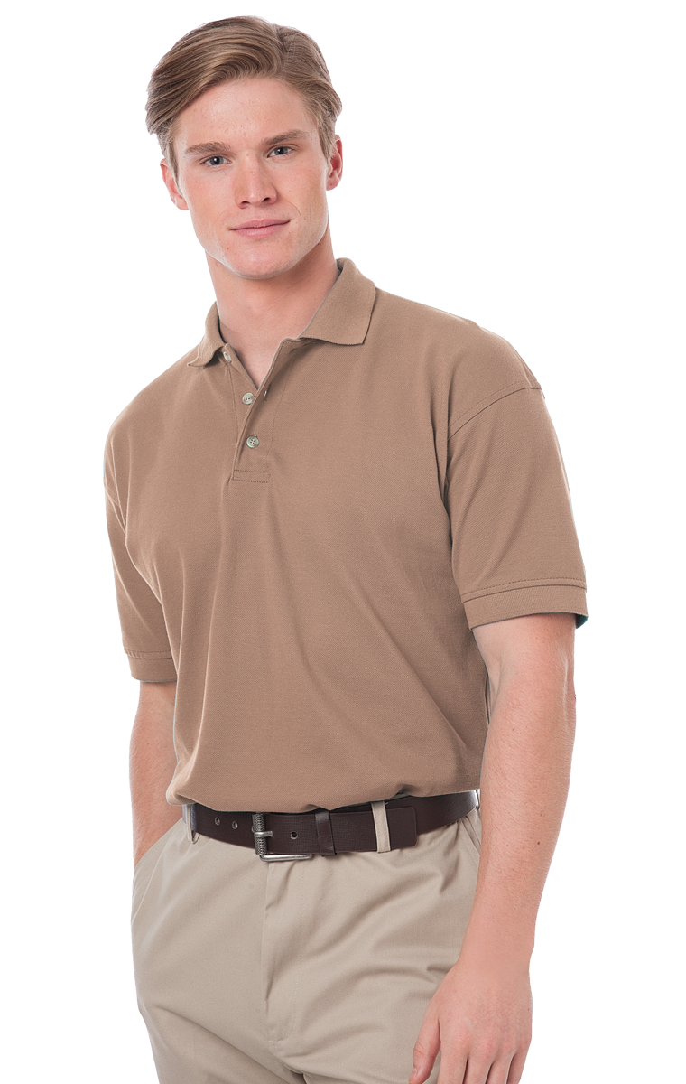 MENS SHORT SLEEVE 100% COTTON PIQUE POLO  -  TAN 2 EXTRA LARGE SOLID