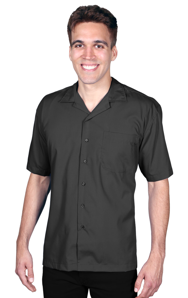 MENS SHORT SLEEVE SOLID CAMPSHIRT 65/35 POLY/ COTTON  -  BLACK 2 EXTRA LARGE SOLID