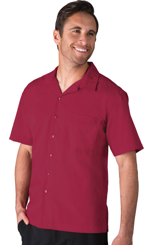 MENS SHORT SLEEVE SOLID CAMPSHIRT 65/35 POLY/ COTTON  -  BURGUNDY 2 EXTRA LARGE SOLID