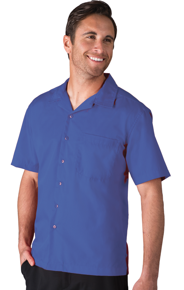 MENS SHORT SLEEVE SOLID CAMPSHIRT 65/35 POLY/ COTTON  -  FRENCH BLUE 2 EXTRA LARGE SOLID