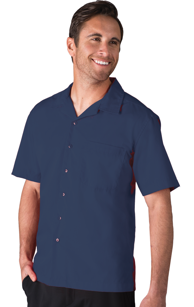 MENS SHORT SLEEVE SOLID CAMPSHIRT 65/35 POLY/ COTTON  -  NAVY 2 EXTRA LARGE SOLID