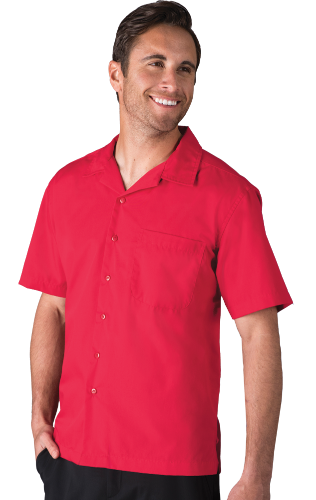 MENS  SHORT SLEEVE SOLID CAMPSHIRT 65/35 POLY/ COTTON  -  RED EXTRA LARGE SOLID