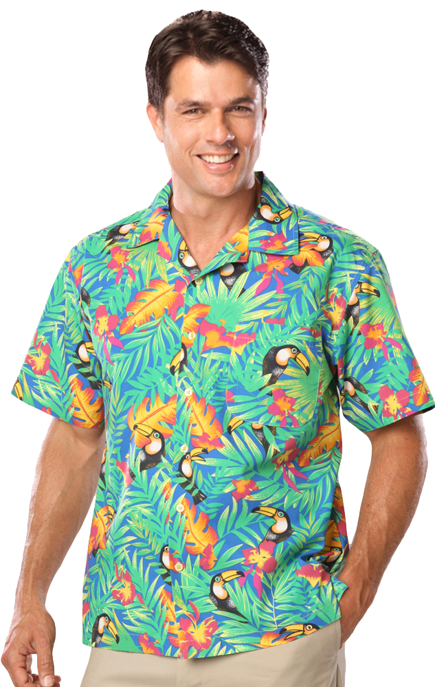 UNISEX TROPICAL PRINT CAMPSHIRT  -  TUCAN PRINT 2 EXTRA LARGE PRINT