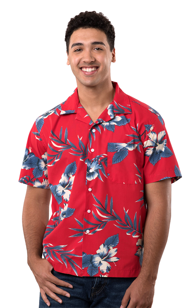 UNISEX TROPICAL PRINT CAMPSHIRT  -  HIBISCUS PRINT 2 EXTRA LARGE PRINT