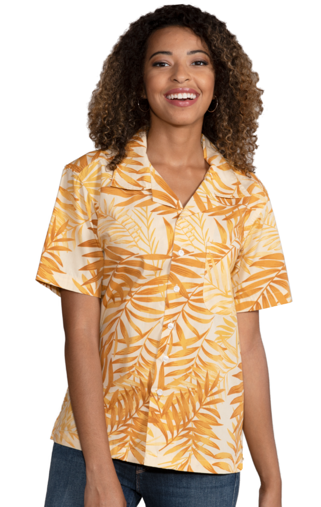 UNISEX SHORT SLEEVE TONAL CAMPSHIRT 65/35 POLY/ COTTON  -  MANGO 2 EXTRA LARGE PRINT