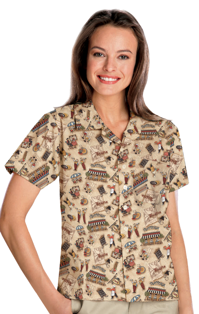 UNISEX TROPICAL PRINT CAMPSHIRT  -  BISTRO 2 EXTRA LARGE PRINT