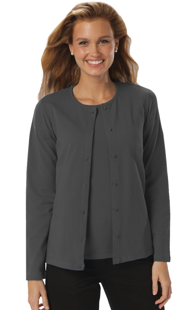 LADIES LONG SLEEVE CARDIGAN  -  GRAPHITE EXTRA SMALL SOLID