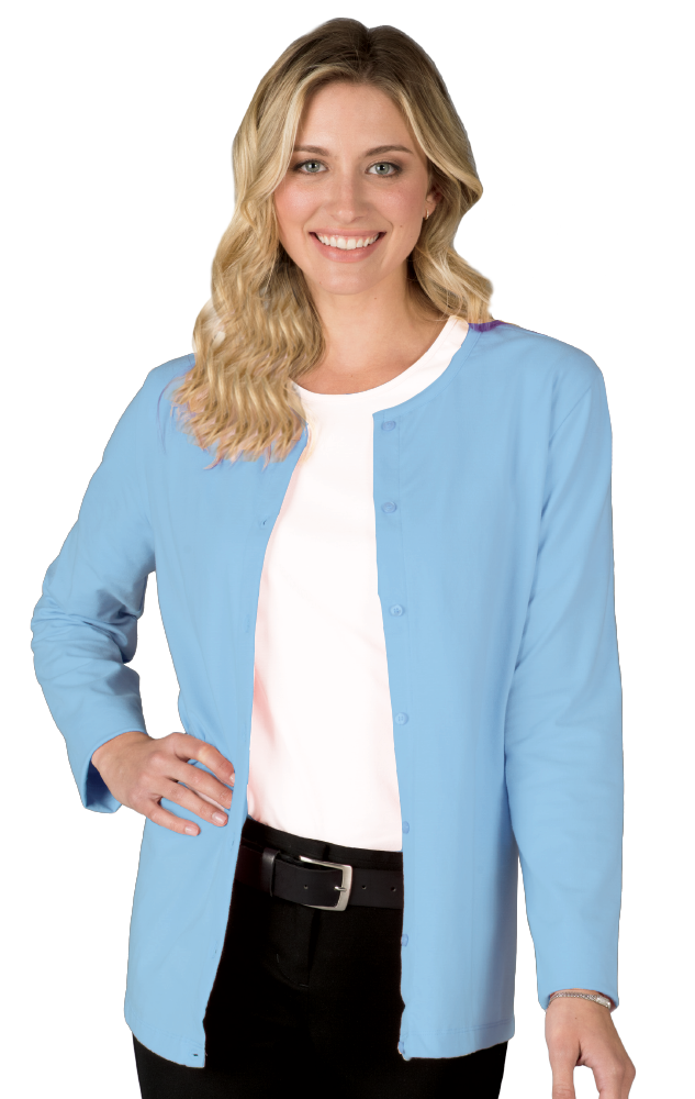 LADIES LONG SLEEVE CARDIGAN  -  LIGHT BLUE EXTRA SMALL SOLID