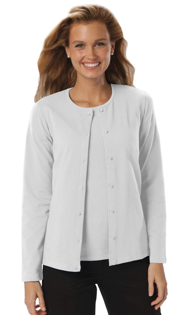 LADIES LONG SLEEVE CARDIGAN ### -  WHITE EXTRA SMALL SOLID