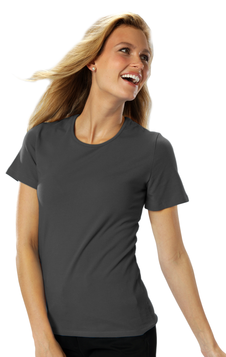 LADIES SHORT SLEEVE JEWEL NECK  -  GRAPHITE EXTRA SMALL SOLID