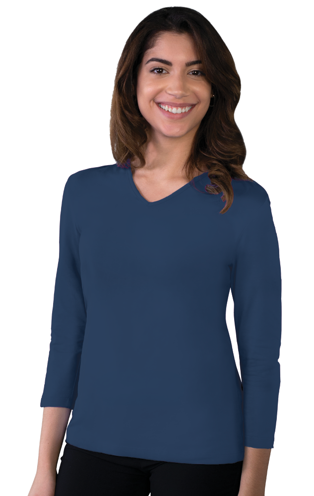 LADIES 3/4 SLEEVE V-NECK  -  NAVY EXTRA SMALL SOLID