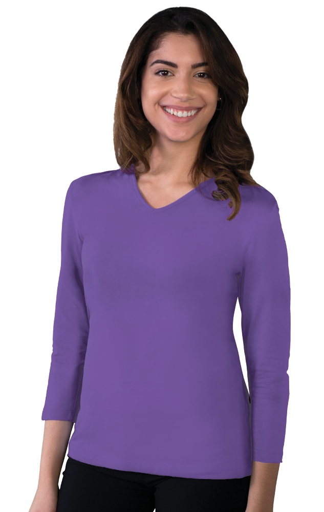 LADIES 3/4 SLEEVE V-NECK  -  VIOLET EXTRA SMALL SOLID