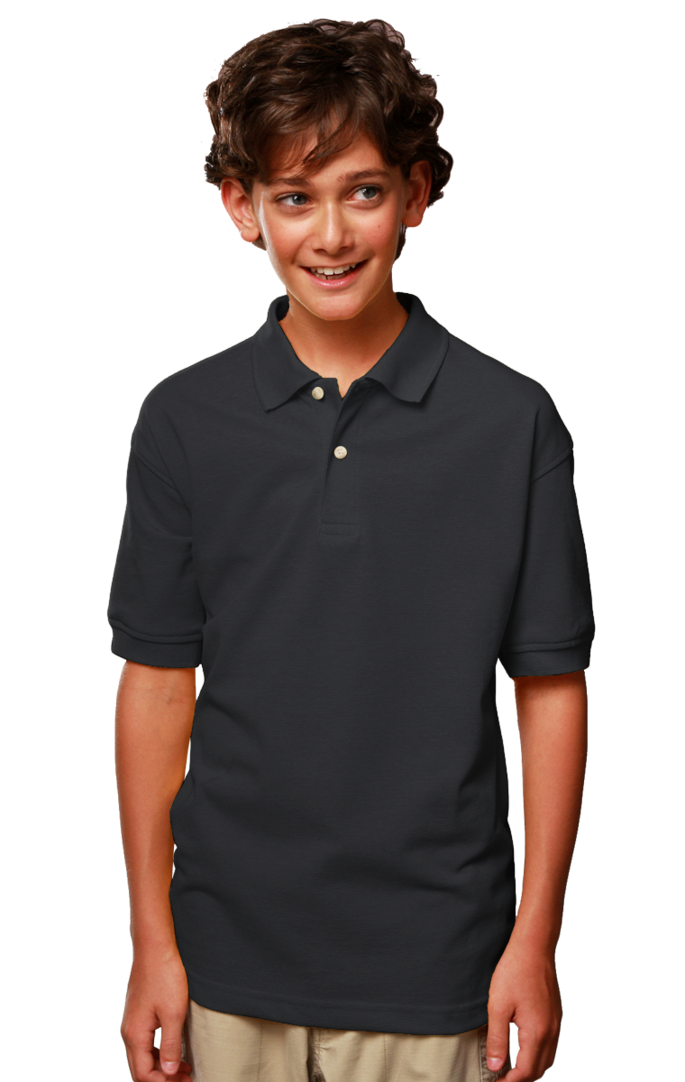 YOUTH SHORT SLEEVE SUPERBLEND PIQUE  -  BLACK LARGE SOLID