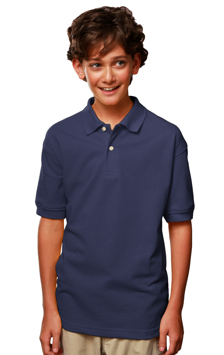 YOUTH SHORT SLEEVE SUPERBLEND PIQUE  -  NAVY LARGE SOLID