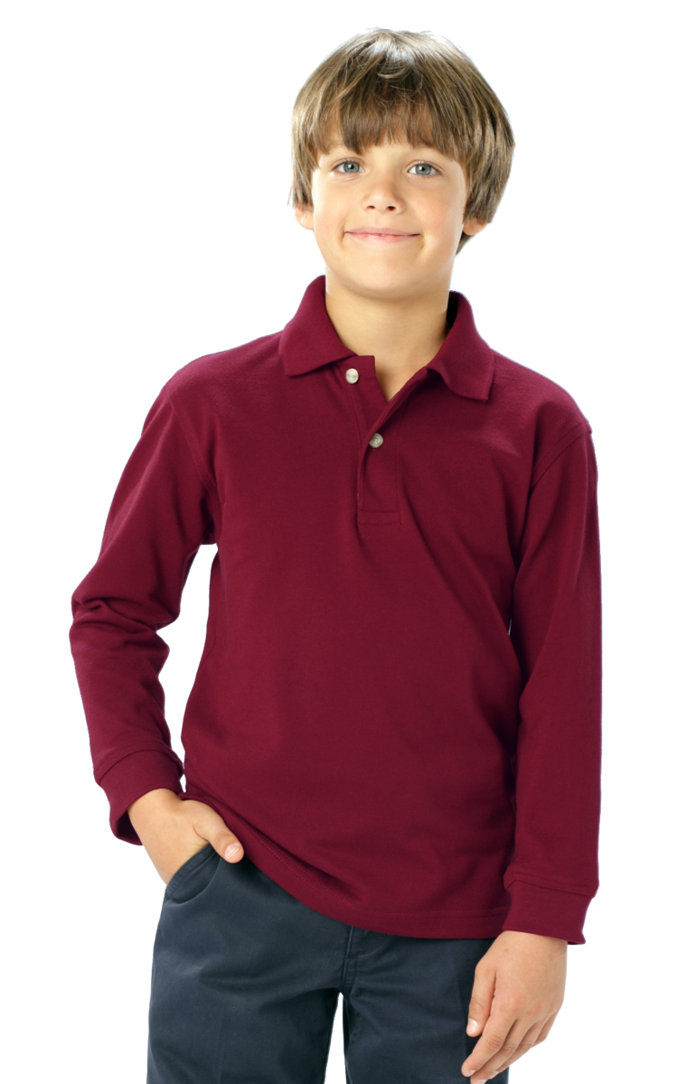 YOUTH LONG SLEEVE SUPERBLEND PIQUE -  BURGUNDY LARGE SOLID