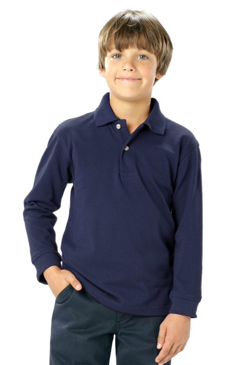 YOUTH LONG SLEEVE SUPERBLEND PIQUE  -  NAVY LARGE SOLID