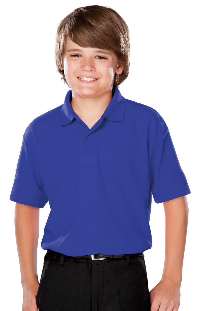 YOUTH VALUE MOISTURE WICKING S/S POLO  -  ROYAL LARGE SOLID