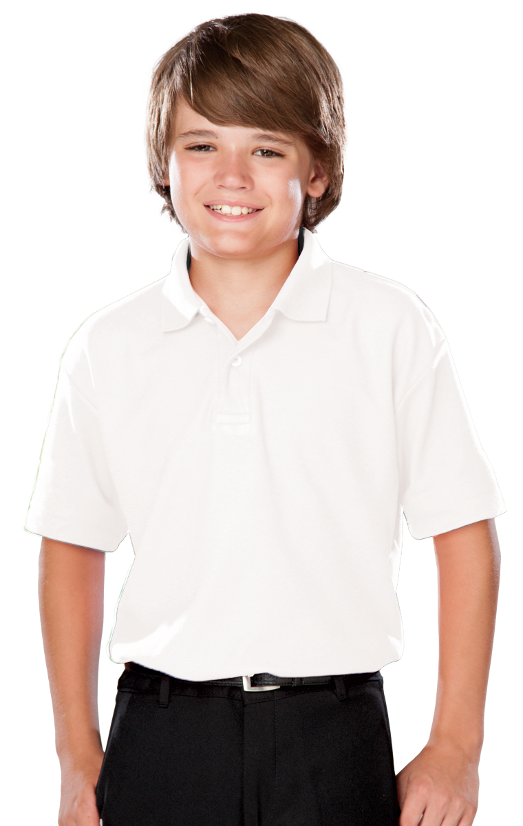 YOUTH VALUE MOISTURE WICKING S/S POLO  -  WHITE LARGE SOLID