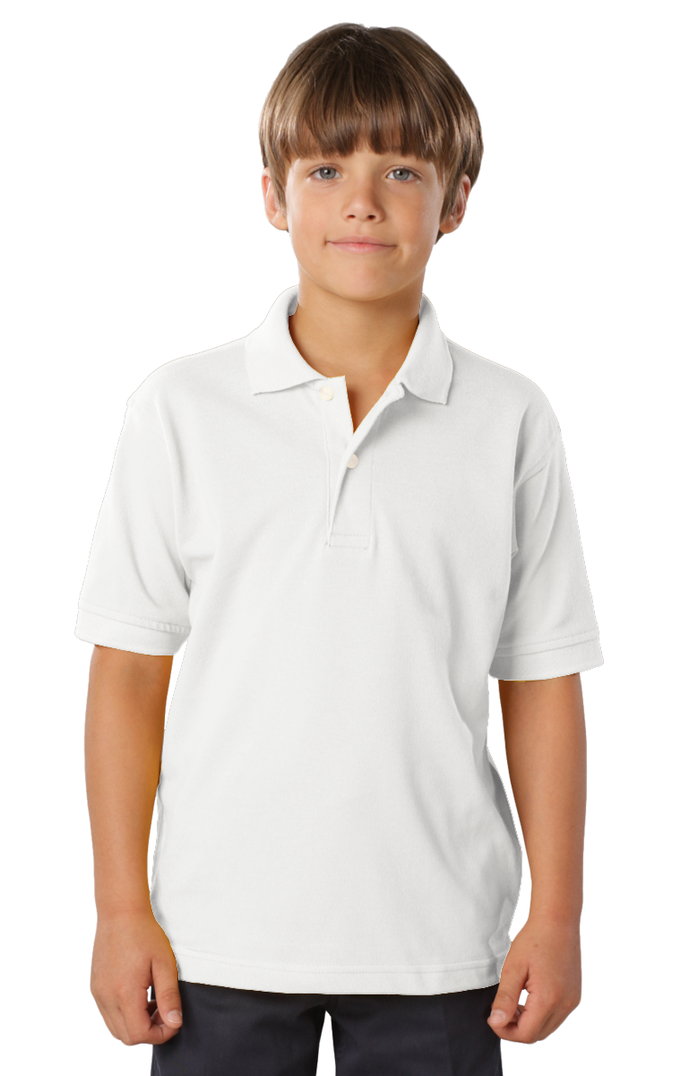 YOUTH SOFT TOUCH PIQUE POLO  -  WHITE LARGE SOLID