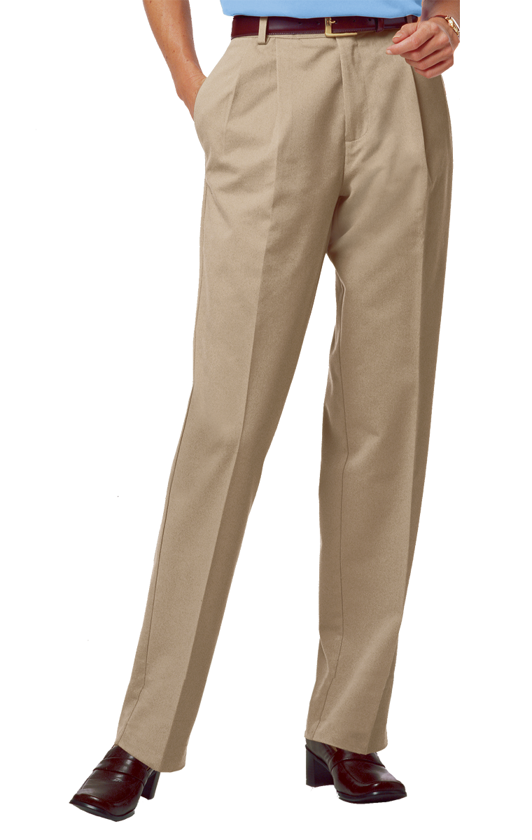 LADIES PLEATED FRONT TEFLON TREATED TWILL PANTS  -  KHAKI LENGTH 28 WAIST 4