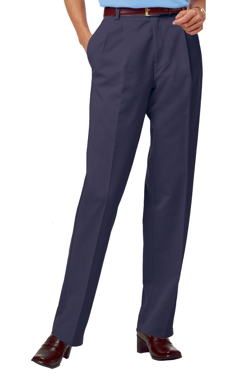 LADIES PLEATED FRONT TEFLON TREATED TWILL PANTS  -  NAVY LENGTH 28 WAIST 2