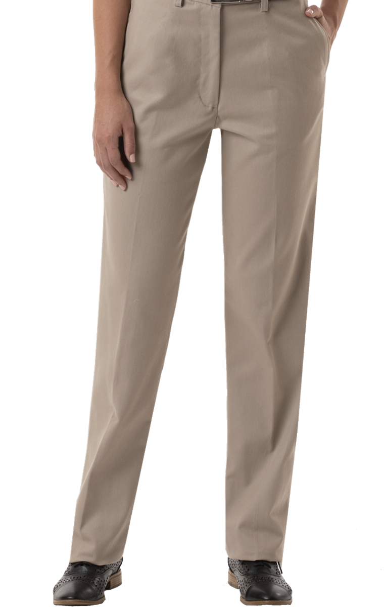 LADIES FLAT FRONT TEFLON TREATED TWILL PANTS  -  KHAKI LENGTH 28 WAIST 2