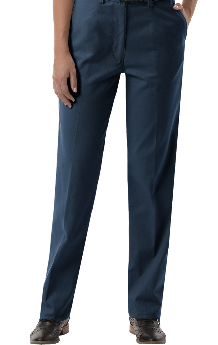 LADIES FLAT FRONT TEFLON TREATED TWILL PANTS  -  NAVY LENGTH 28 WAIST 2