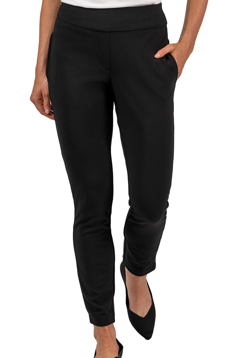 LADIES ELASTIC WAIST PULL ON PANTS BLACK SMALL SOLID