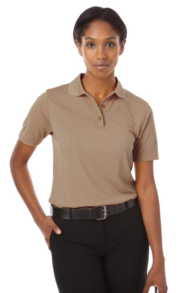 LADIES IL-50 POLO NO POCKET  -  TAN SMALL SOLID