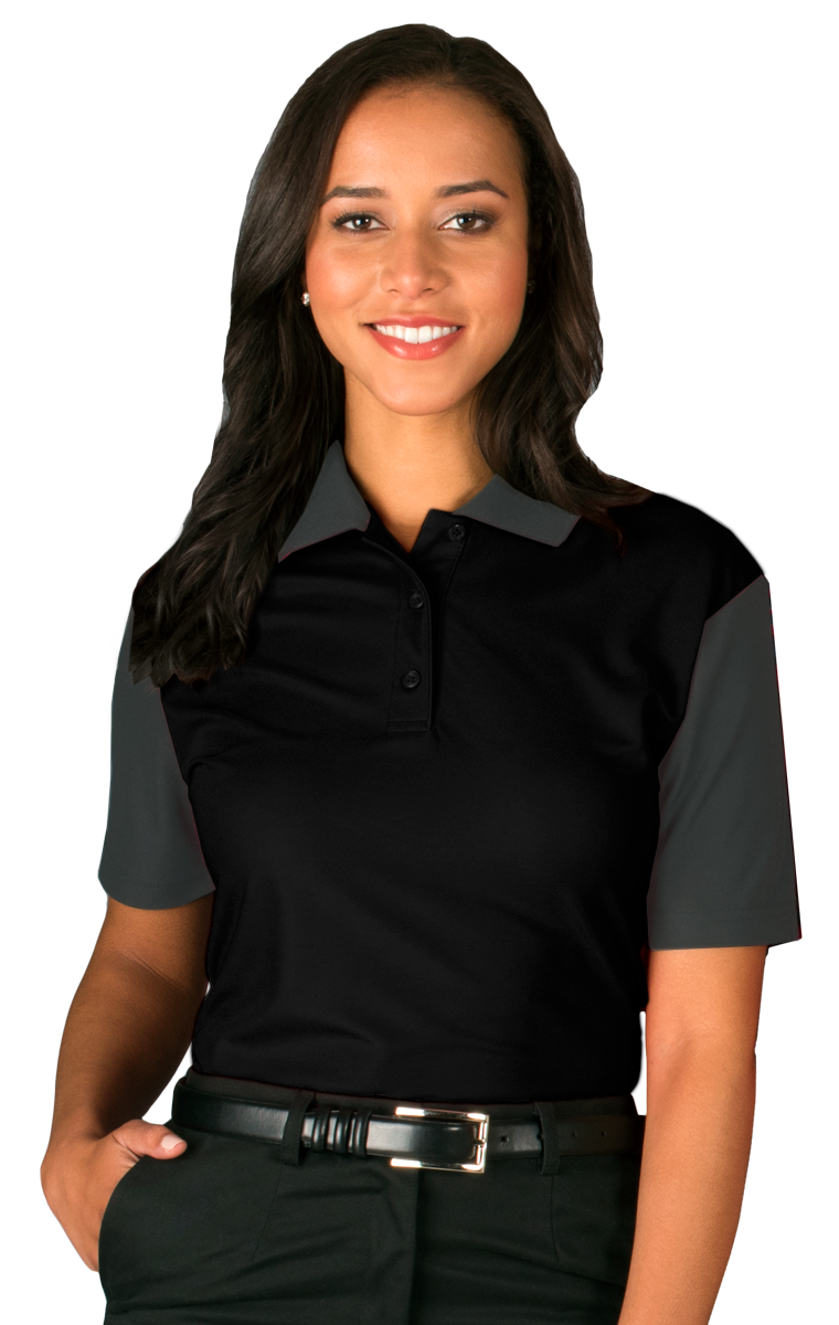 LADIES IL-50 COLOR BLOCK POLO  -  BLACK SMALL SOLID