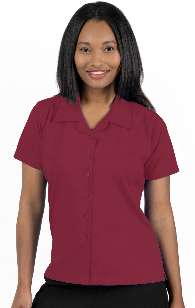 LADIES SHORT SLEEVE SOLID CAMPSHIRT 65/35 POLY/ COTTON  -  BURGUNDY 2 EXTRA LARGE SOLID