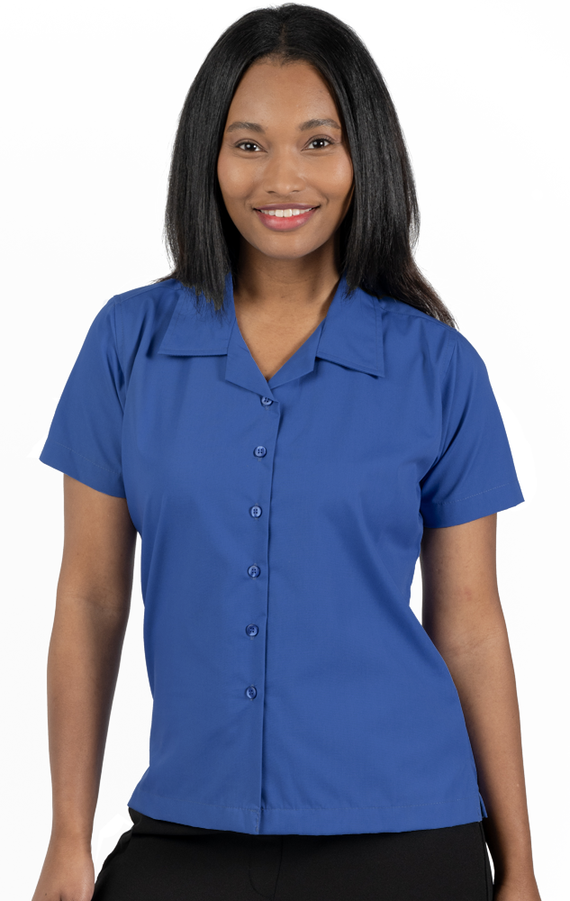 LADIES SHORT SLEEVE SOLID CAMPSHIRT 65/35 POLY/ COTTON  -  FRENCH BLUE 2 EXTRA LARGE SOLID