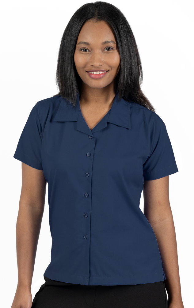 LADIES SHORT SLEEVE SOLID CAMPSHIRT 65/35 POLY/ COTTON  -  NAVY 2 EXTRA LARGE SOLID