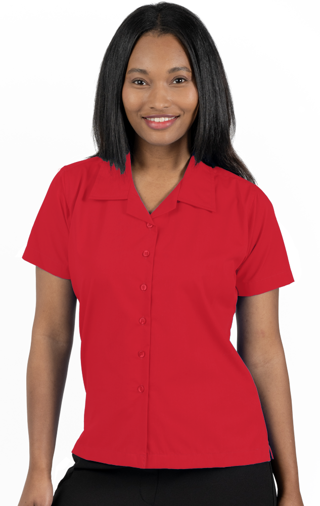 LADIES SHORT SLEEVE SOLID CAMPSHIRT 65/35 POLY/ COTTON  -  RED 2 EXTRA LARGE SOLID