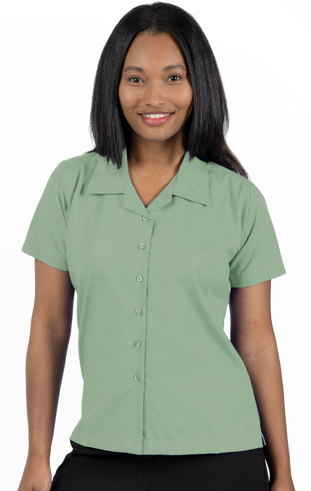 LADIES SHORT SLEEVE SOLID CAMPSHIRT 65/35 POLY/ COTTON  -  SAGE 2 EXTRA LARGE SOLID