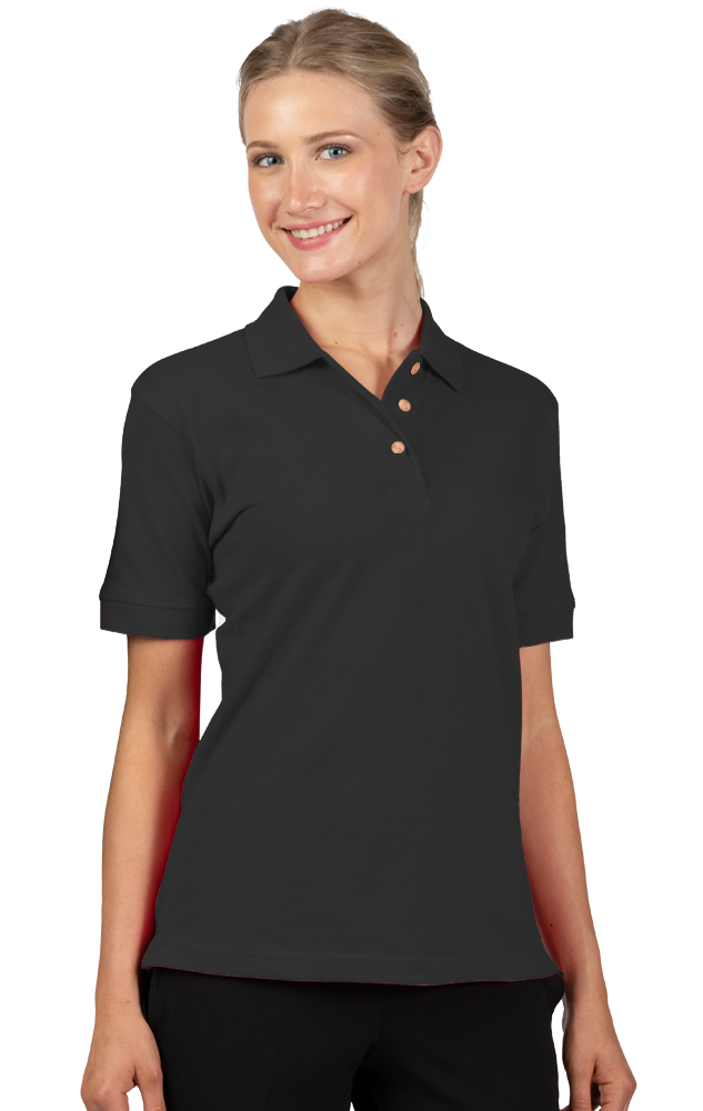 LADIES SHORT SLEEVE 100% COTTON PIQUE POLO  -  BLACK 2 EXTRA LARGE SOLID