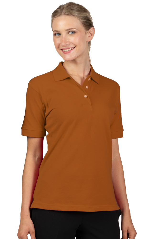 LADIES SHORT SLEEVE 100% COTTON PIQUE POLO  -  BURNT ORANGE 2 EXTRA LARGE SOLID