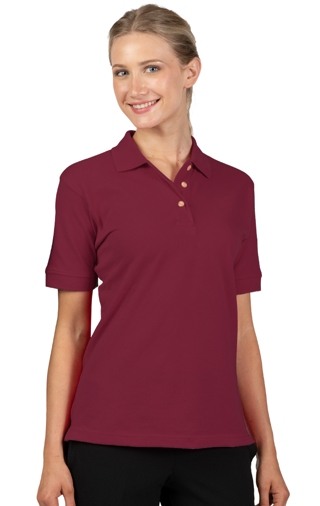 LADIES SHORT SLEEVE 100% COTTON PIQUE POLO  -  BURGUNDY 2 EXTRA LARGE SOLID