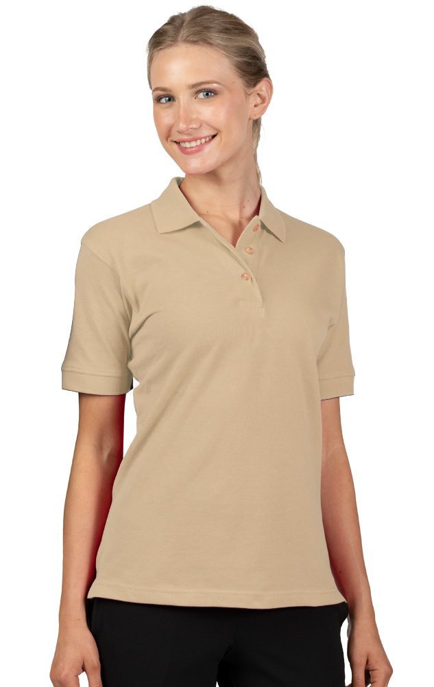 LADIES SHORT SLEEVE 100% COTTON PIQUE POLO  -  NATURAL 2 EXTRA LARGE SOLID