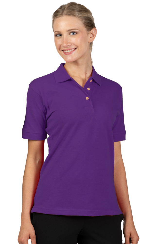 LADIES SHORT SLEEVE 100% COTTON PIQUE POLO  -  PURPLE 2 EXTRA LARGE SOLID