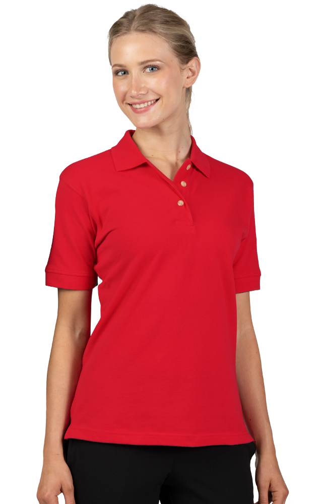 LADIES SHORT SLEEVE 100% COTTON PIQUE POLO  -  RED 2 EXTRA LARGE SOLID