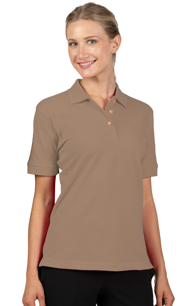 LADIES SHORT SLEEVE 100% COTTON PIQUE POLO  -  TAN 2 EXTRA LARGE SOLID