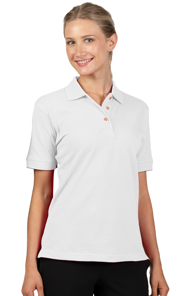 LADIES SHORT SLEEVE 100% COTTON PIQUE POLO  -  WHITE 2 EXTRA LARGE SOLID