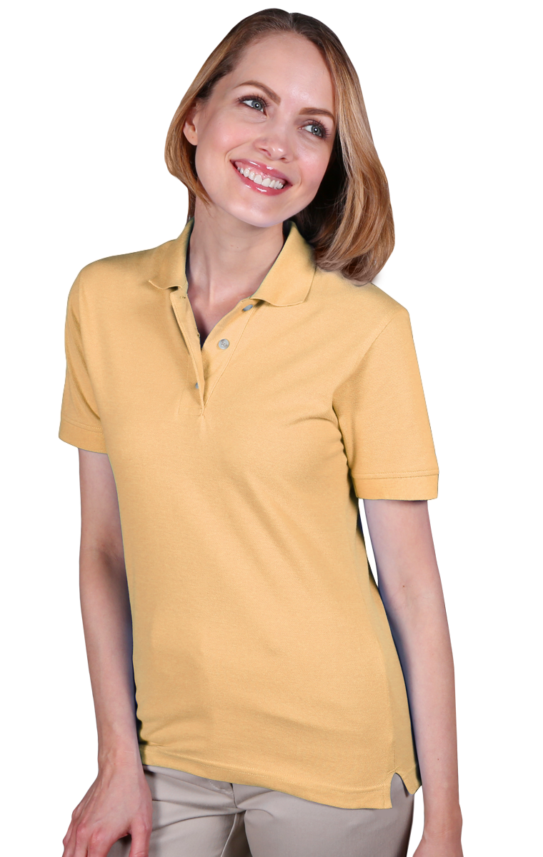 LADIES SHORT SLEEVE TEFLON TREATED PIQUES NO POCKET  -  MAIZE SMALL SOLID