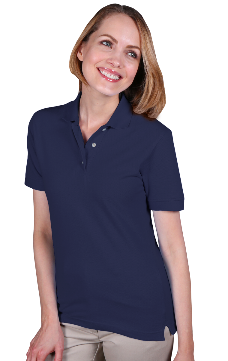 LADIES SHORT SLEEVE TEFLON TREATED PIQUES NO POCKET  -  NAVY SMALL SOLID