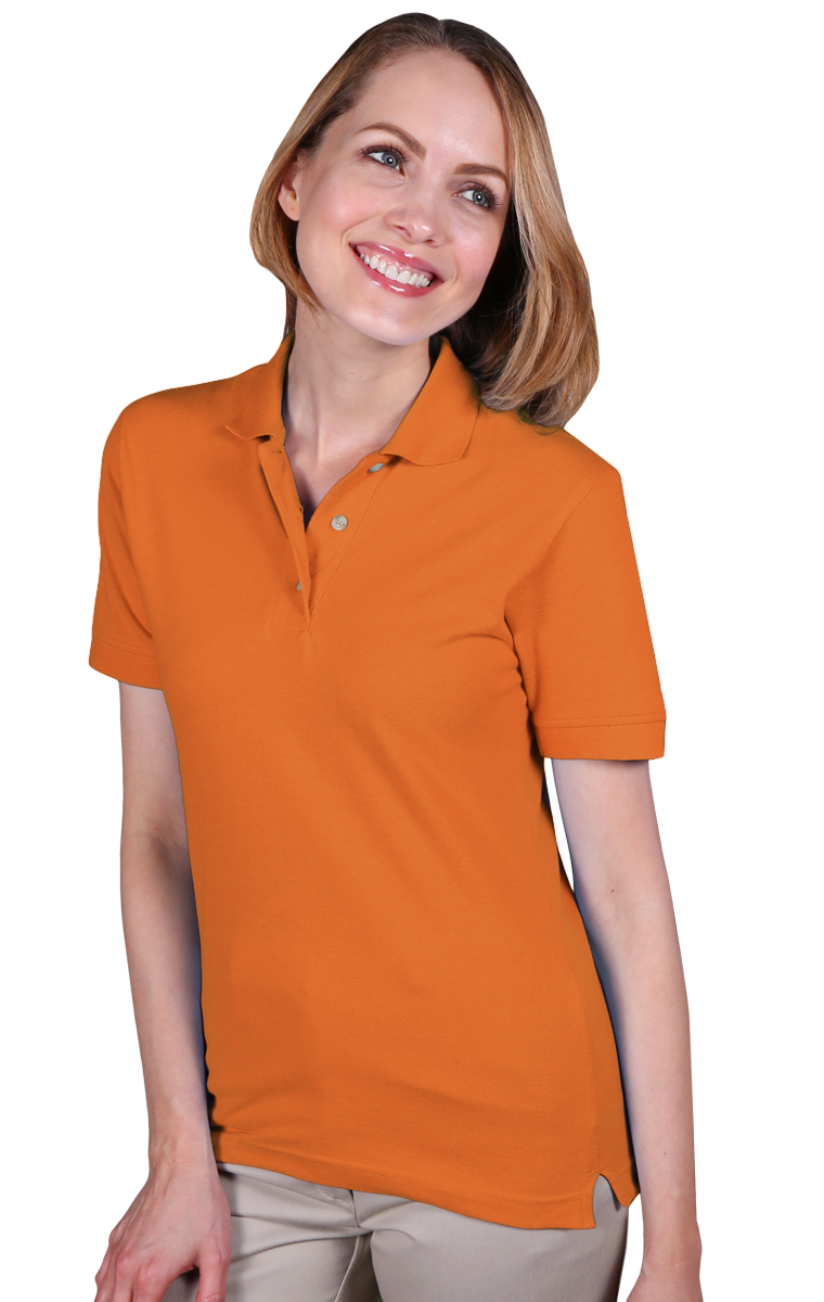 LADIES SHORT SLEEVE TEFLON TREATED PIQUES NO POCKET  -  ORANGE SMALL SOLID