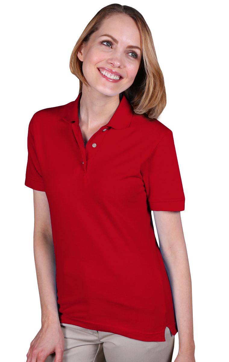 LADIES SHORT SLEEVE TEFLON TREATED PIQUES NO POCKET  -  RED SMALL SOLID